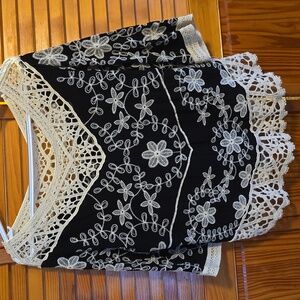 Solitaire Black and Cream Crochet Detail Top